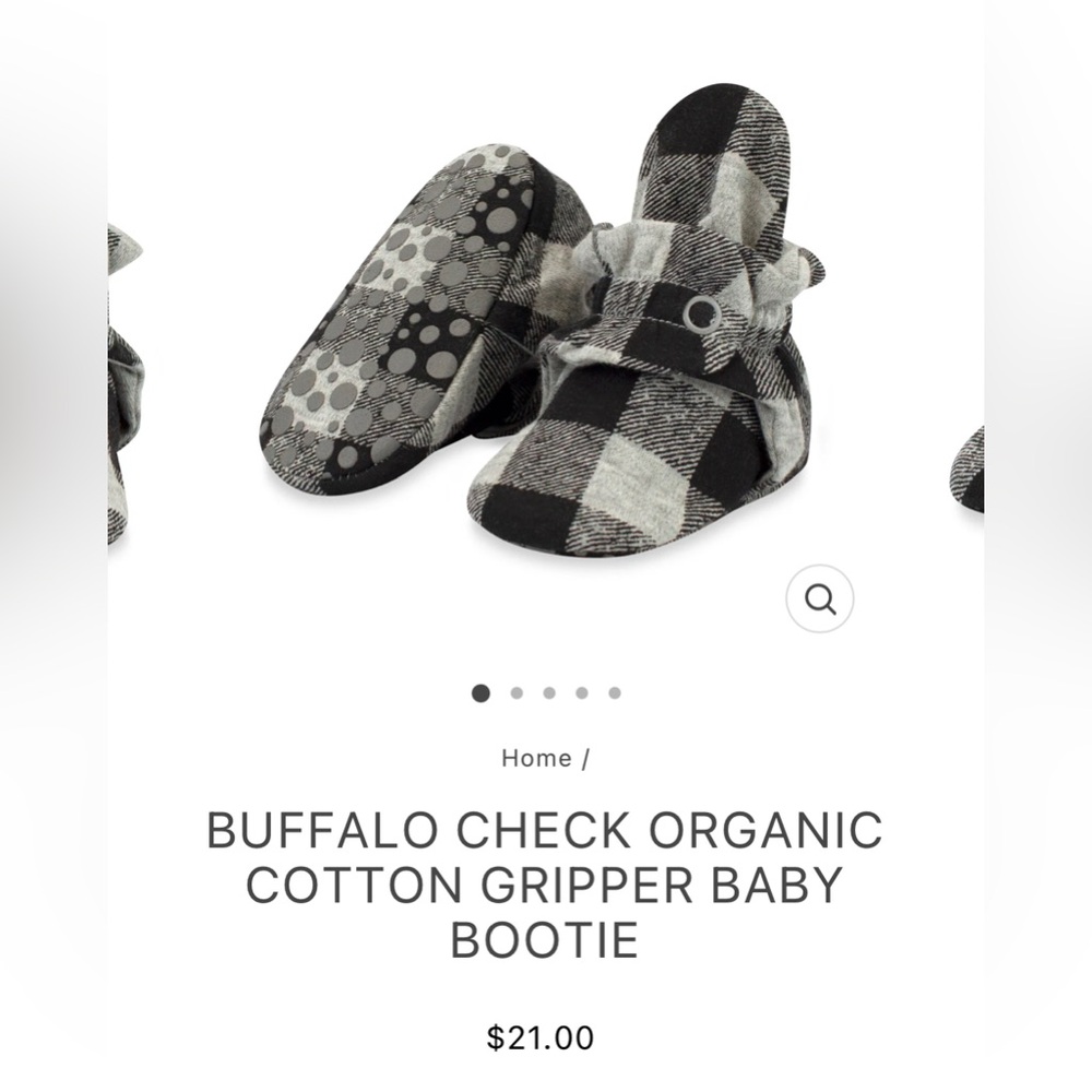 Zutano Organic Cotton Gripper Booties - Buffalo Check in Grey/Black - 18 Months